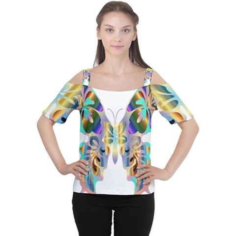 Abstract Animal Art Butterfly Women s Cutout Shoulder Tee by Amaryn4rt