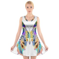 Abstract Animal Art Butterfly V-neck Sleeveless Skater Dress by Amaryn4rt