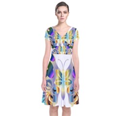 Abstract Animal Art Butterfly Short Sleeve Front Wrap Dress by Amaryn4rt