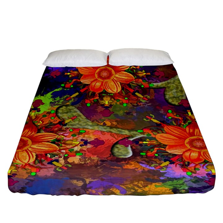 Abstract Flowers Floral Decorative Fitted Sheet (California King Size)