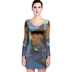 Man And His Guitar Long Sleeve Velvet Bodycon Dress by digitaldivadesigns