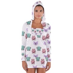 Animals Pastel Children Colorful Women s Long Sleeve Hooded T-shirt