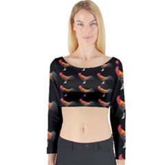 Background Pattern Chicken Fowl Long Sleeve Crop Top by Amaryn4rt