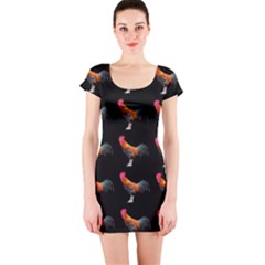 Background Pattern Chicken Fowl Short Sleeve Bodycon Dress by Amaryn4rt