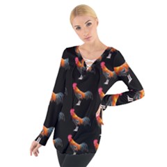 Background Pattern Chicken Fowl Women s Tie Up Tee by Amaryn4rt