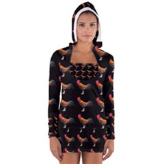 Background Pattern Chicken Fowl Women s Long Sleeve Hooded T-shirt by Amaryn4rt