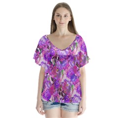 Flowers Abstract Digital Art Flutter Sleeve Top by Amaryn4rt