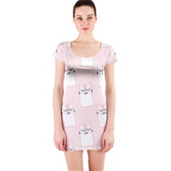 Pattern Cat Pink Cute Sweet Fur Short Sleeve Bodycon Dress by Amaryn4rt