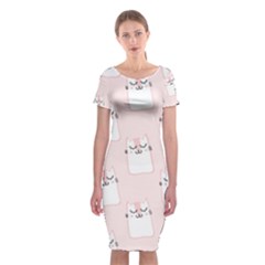 Pattern Cat Pink Cute Sweet Fur Classic Short Sleeve Midi Dress by Amaryn4rt