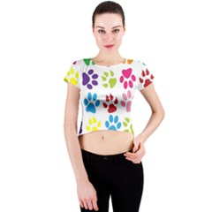 Paw Print Paw Prints Background Crew Neck Crop Top by Amaryn4rt