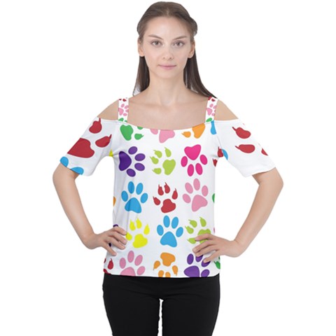 Paw Print Paw Prints Background Women s Cutout Shoulder Tee by Amaryn4rt