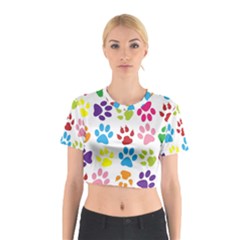 Paw Print Paw Prints Background Cotton Crop Top by Amaryn4rt