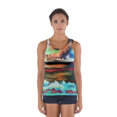 Ocean Waves Birds Colorful Sea Women s Sport Tank Top  by Amaryn4rt