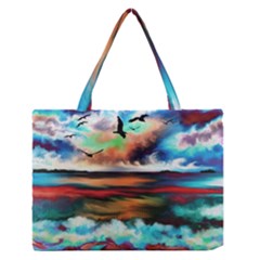 Ocean Waves Birds Colorful Sea Medium Zipper Tote Bag by Amaryn4rt