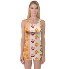 Paw Print Paw Prints Fun Background One Piece Boyleg Swimsuit by Amaryn4rt