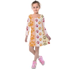 Paw Print Paw Prints Fun Background Kids  Long Sleeve Velvet Dress