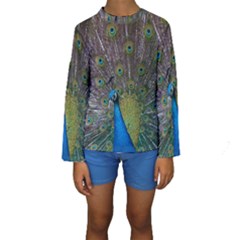 Peacock Feather Beat Rad Blue Kids  Long Sleeve Swimwear by Amaryn4rt