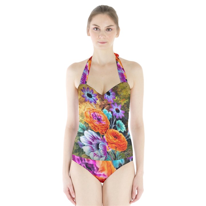 Flowers Artwork Art Digital Art Halter Swimsuit