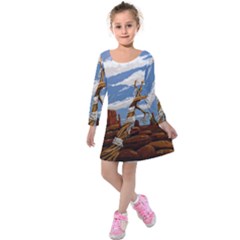 Acrylic Paint Paint Art Modern Art Kids  Long Sleeve Velvet Dress by Amaryn4rt