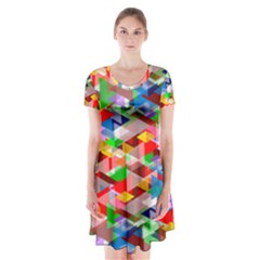 Background Abstract Short Sleeve V-neck Flare Dress