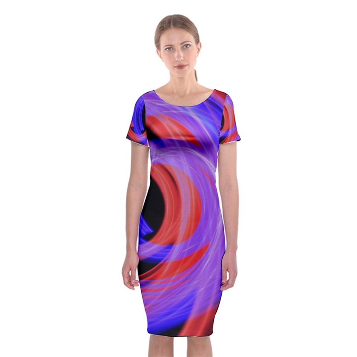 Background Blue Red Classic Short Sleeve Midi Dress