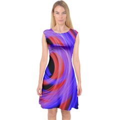 Background Blue Red Capsleeve Midi Dress