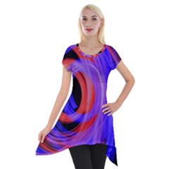 Background Blue Red Short Sleeve Side Drop Tunic