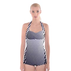 Background Wallpaper Texture Lines Dot Dots Black White Boyleg Halter Swimsuit  by Amaryn4rt