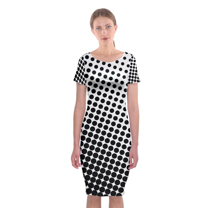 Background Wallpaper Texture Lines Dot Dots Black White Classic Short Sleeve Midi Dress