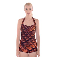 Brown Fractal Mathematics Frax Boyleg Halter Swimsuit 