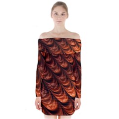 Brown Fractal Mathematics Frax Long Sleeve Off Shoulder Dress by Amaryn4rt