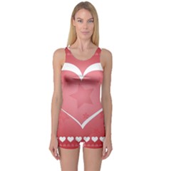 Postcard Banner Heart Holiday Love One Piece Boyleg Swimsuit by Amaryn4rt