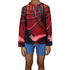 Red Black Fractal Mathematics Abstract Kids  Long Sleeve Swimwear by Amaryn4rt