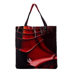 Red Black Fractal Mathematics Abstract Grocery Tote Bag by Amaryn4rt