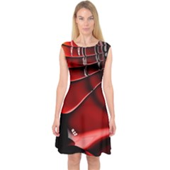 Red Black Fractal Mathematics Abstract Capsleeve Midi Dress by Amaryn4rt