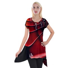 Red Black Fractal Mathematics Abstract Short Sleeve Side Drop Tunic