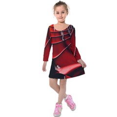 Red Black Fractal Mathematics Abstract Kids  Long Sleeve Velvet Dress by Amaryn4rt