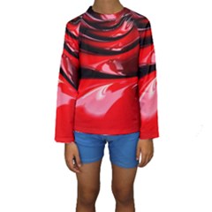 Red Fractal Mathematics Abstract Kids  Long Sleeve Swimwear by Amaryn4rt