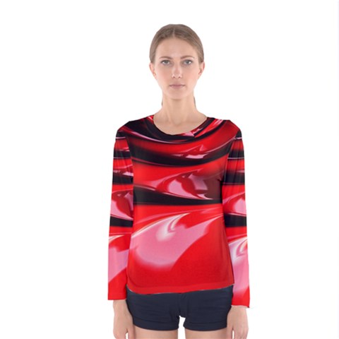 Red Fractal Mathematics Abstract Women s Long Sleeve Tee by Amaryn4rt