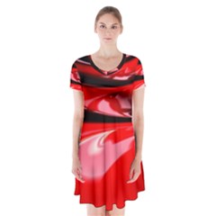 Red Fractal Mathematics Abstract Short Sleeve V-neck Flare Dress