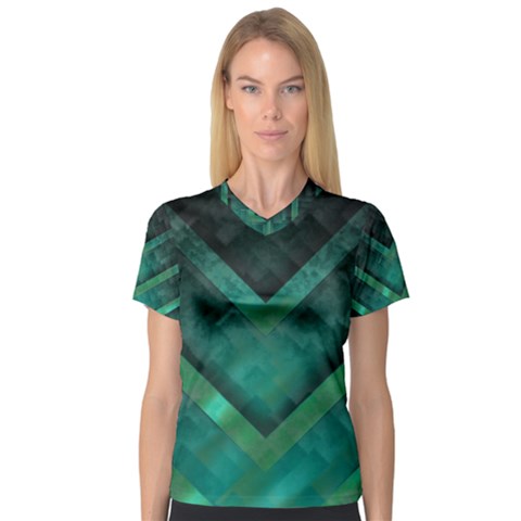 Green Background Wallpaper Motif Design Women s V-neck Sport Mesh Tee by Amaryn4rt