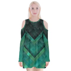 Green Background Wallpaper Motif Design Velvet Long Sleeve Shoulder Cutout Dress