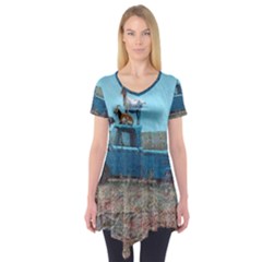 Goats On A Pickup Truck Short Sleeve Tunic  by digitaldivadesigns