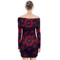 Fractal Abstract Blossom Bloom Red Long Sleeve Off Shoulder Dress View2