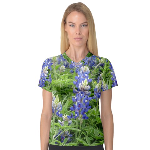 Blue Bonnets Women s V-neck Sport Mesh Tee by CreatedByMeVictoriaB