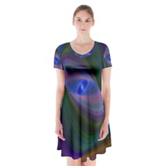 Ellipse Fractal Computer Generated Short Sleeve V-neck Flare Dress