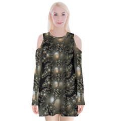 Fractal Math Geometry Backdrop Velvet Long Sleeve Shoulder Cutout Dress