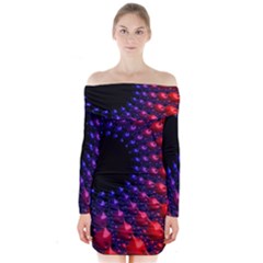 Fractal Mathematics Abstract Long Sleeve Off Shoulder Dress