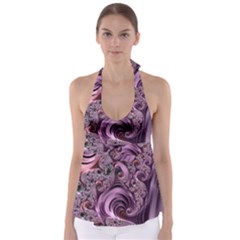 Purple Abstract Art Fractal Art Fractal Babydoll Tankini Top by Amaryn4rt