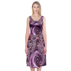 Purple Abstract Art Fractal Art Fractal Midi Sleeveless Dress by Amaryn4rt